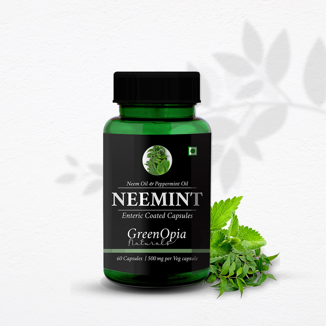 Effectively Treat Irritable Bowel Syndrome (IBS) with Neem Peppermint Oil 60 Vegan Capsules ( Enteric coated Capsules) GreenOpia Naturals