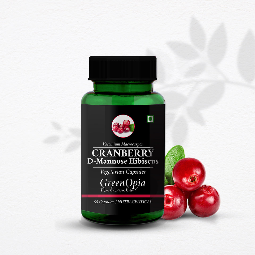 Greenopia Cranberry D-Mannose & Hibiscus Capsules Bottle – 60 Vegetarian Capsules