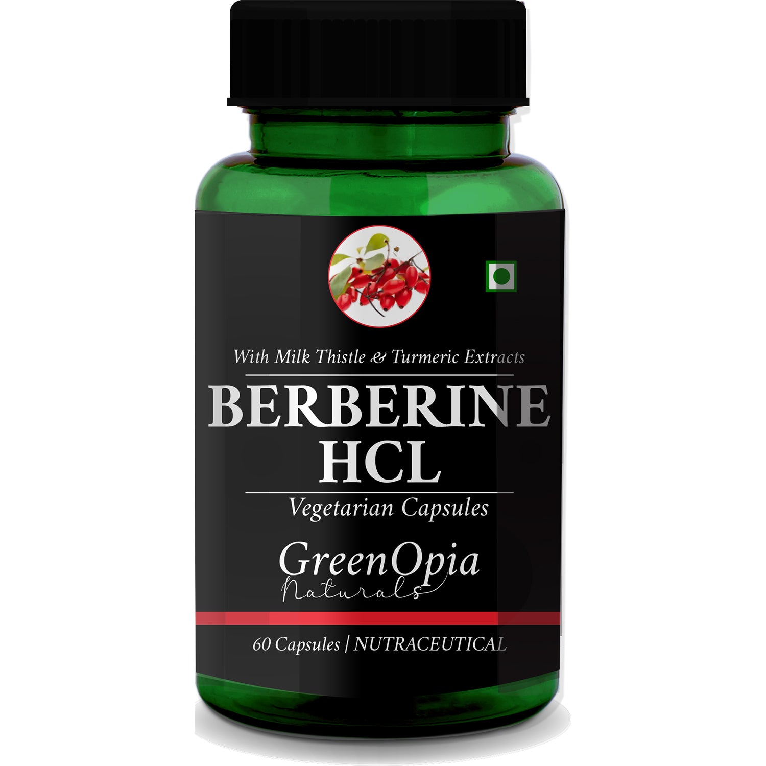 GreenOpia Berberine HCL | Berberine + Milk Thistle & Turmeric Extracts 60 Vegetarian Capsules