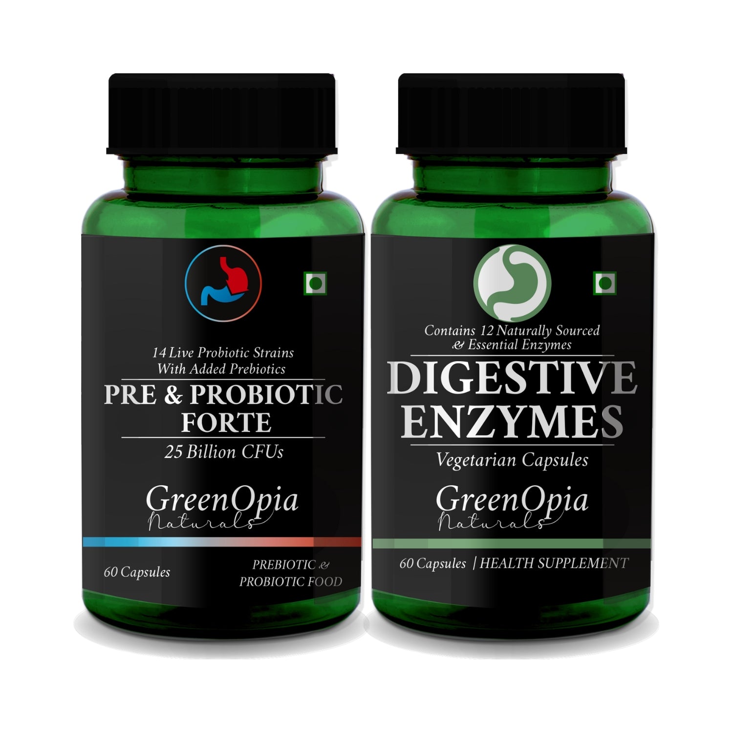 GreenOpia Digestion Support Combo – Pre & Probiotics + Digestive Enzymes Supplements