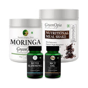 GreenOpia Weight Management & Superfood Combo – MCT Oil, Keto Capsules, Moringa Powder & Meal Replacement Shake