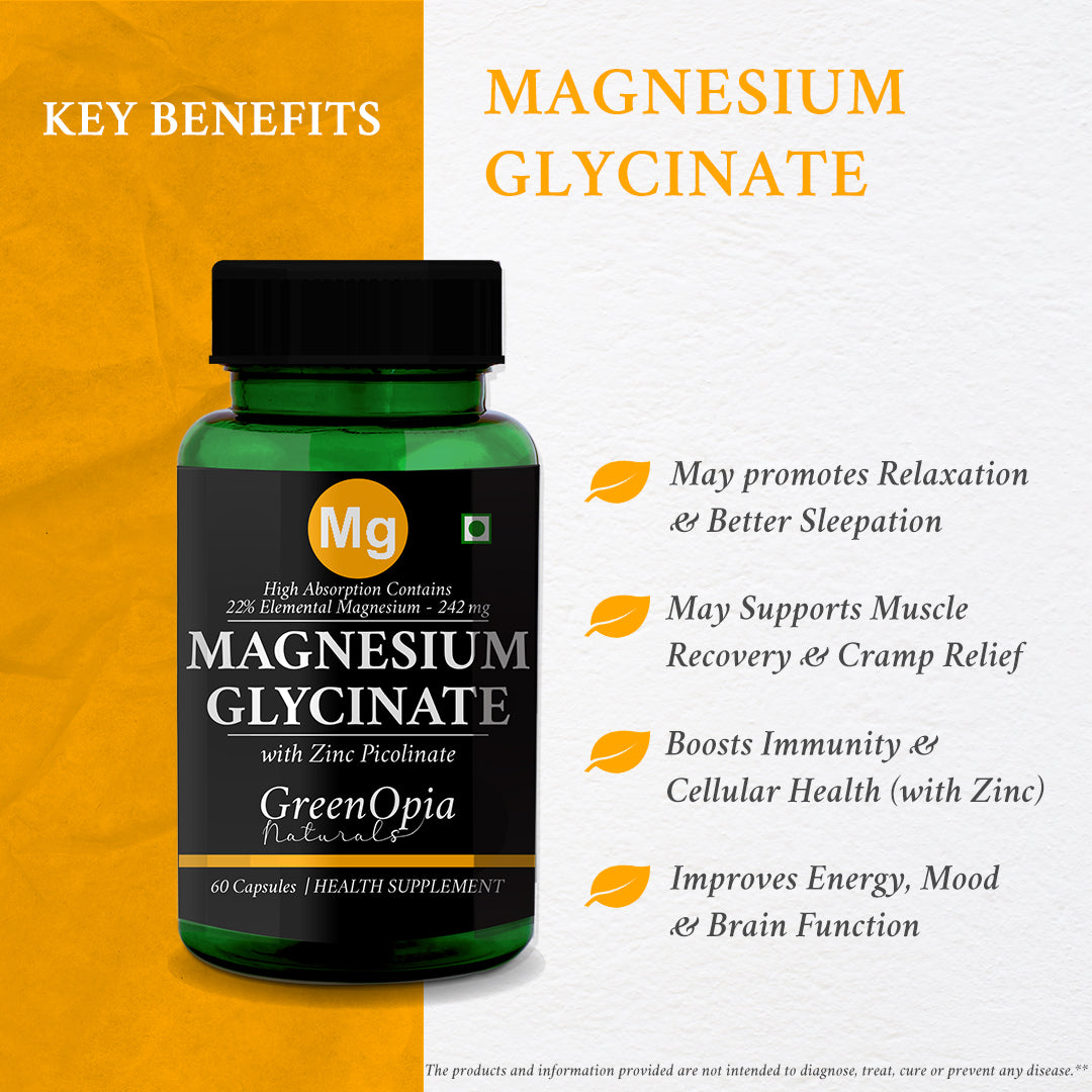 Key Benefits of of GreenOpia Magnesium Glycinate and Zinc capsules