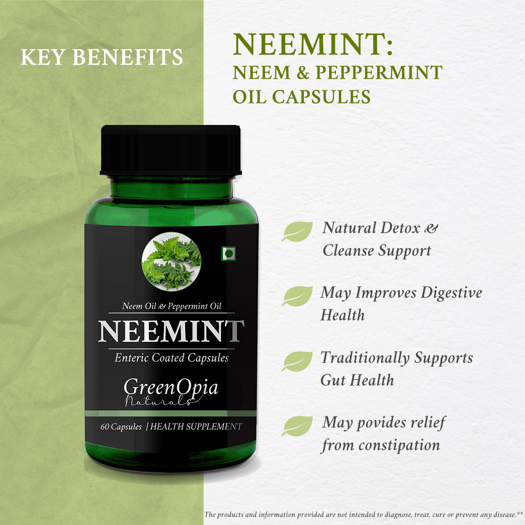 GreenOpia Neem Peppermint 60 Entric Coated Liquid Filled Vegetarian Capsules