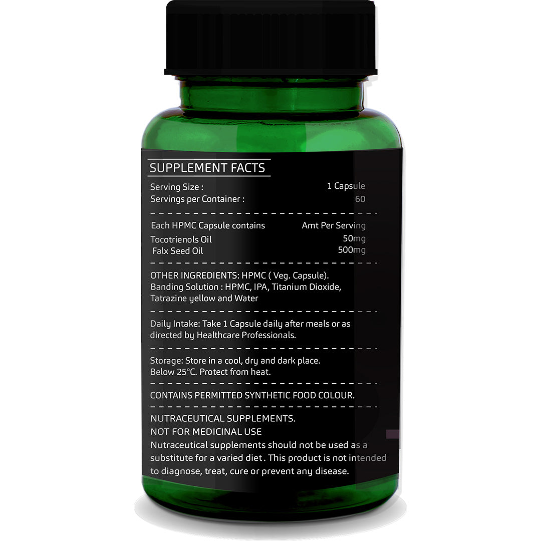Tocotrienols + Flaxseed Oil Capsules – Heart, Cholesterol & Antioxidant Support | 60 Veg Capsules