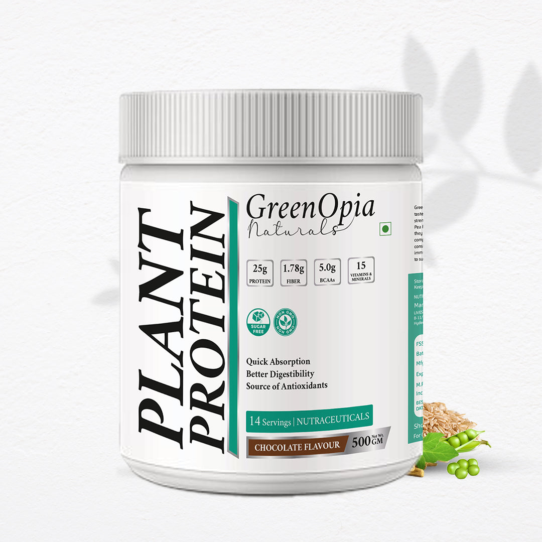 GreenOpia Plant Protein – Chocolate Flavour | 500g | 24g Plant-Based Protein | Dairy-Free, Gluten-Free, Gut Friendly