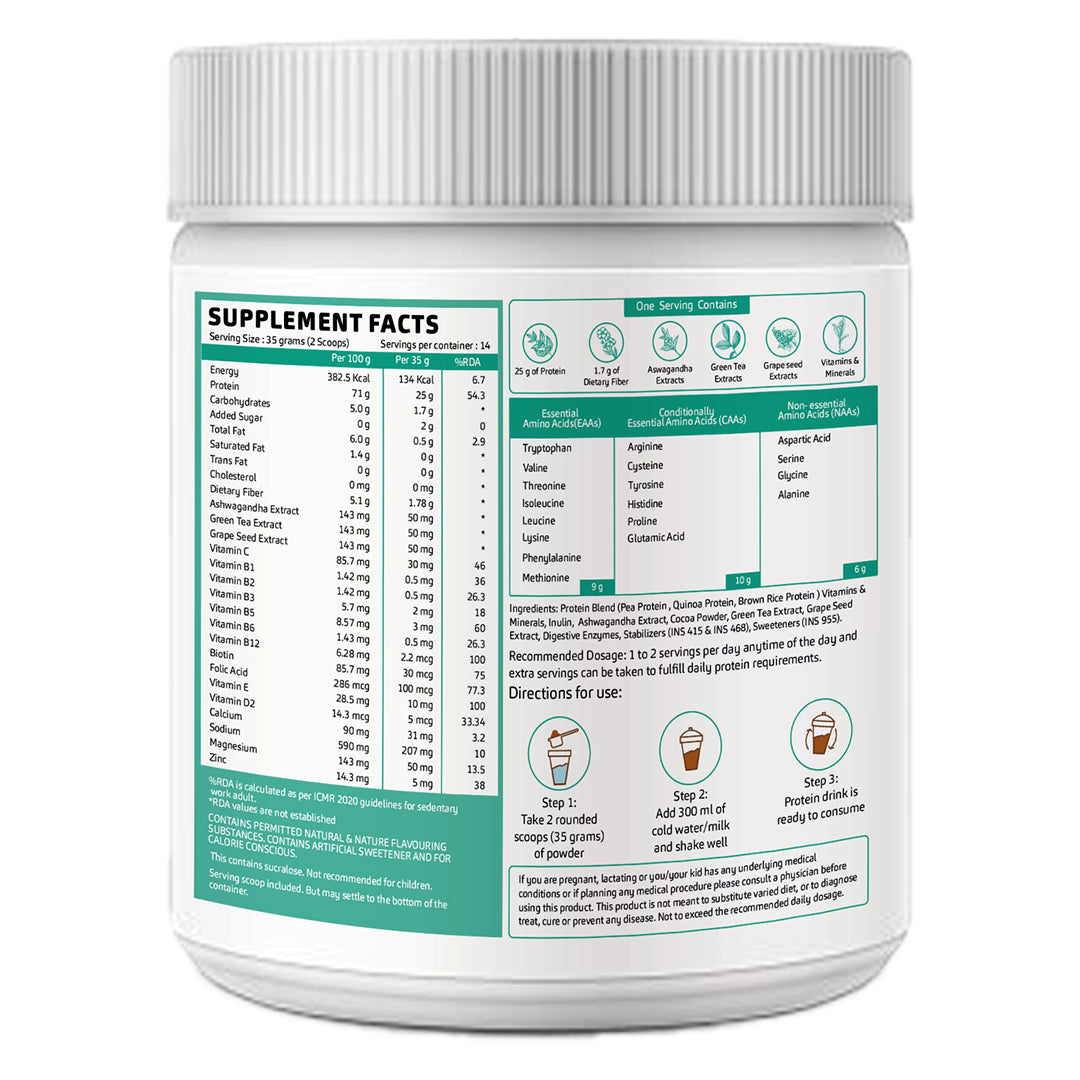 Vegan Plant Protein – Chocolate Flavour | 500g | 24g Plant-Based Protein | Dairy-Free, Gluten-Free, Gut Friendly