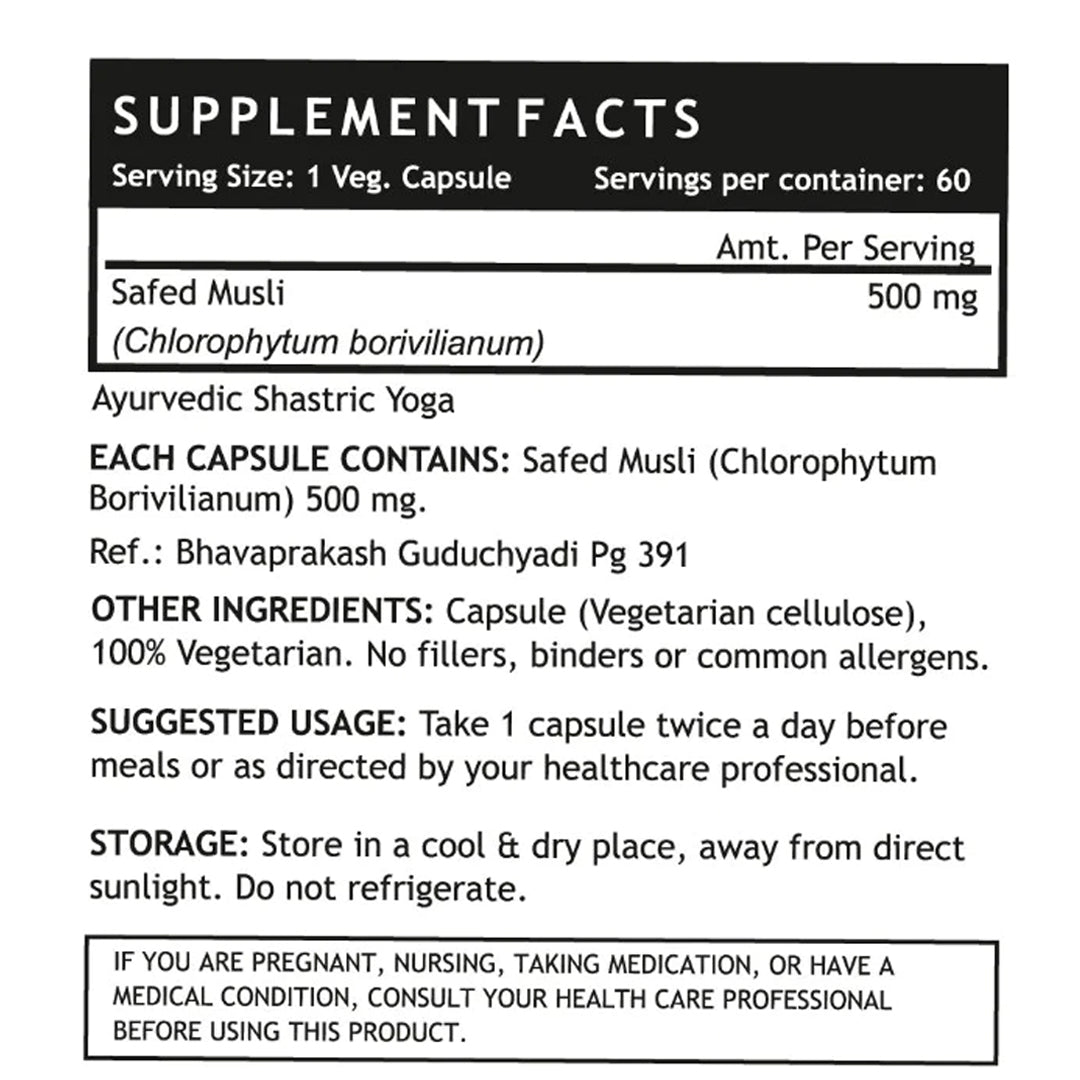 Safed Musli Extract 500 mg - 60 Vegetarian Capsules