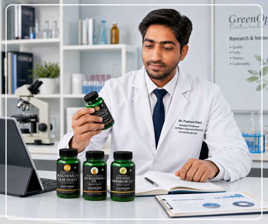 Mr. Prashant Patel reviewing GreenOpia Naturals nutraceutical products and research materials