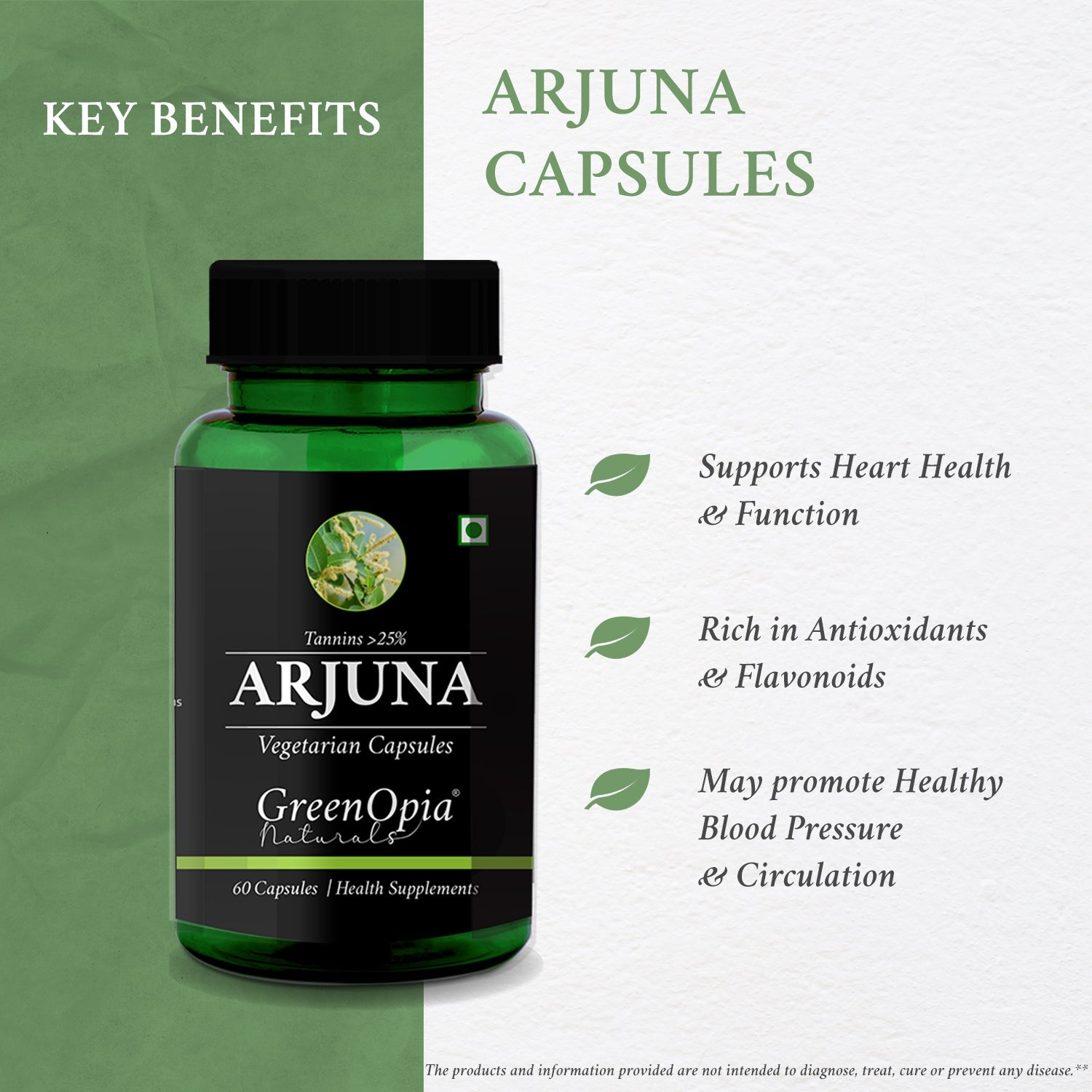 Arjuna Extracts 60 Vegetarian Capsules GreenOpia