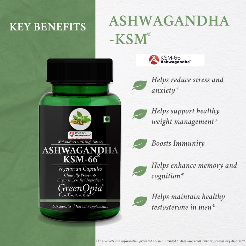 Key benefits of taking GreenOpia Ashwagandha KSM-66 60 Vegetarian Capsules
