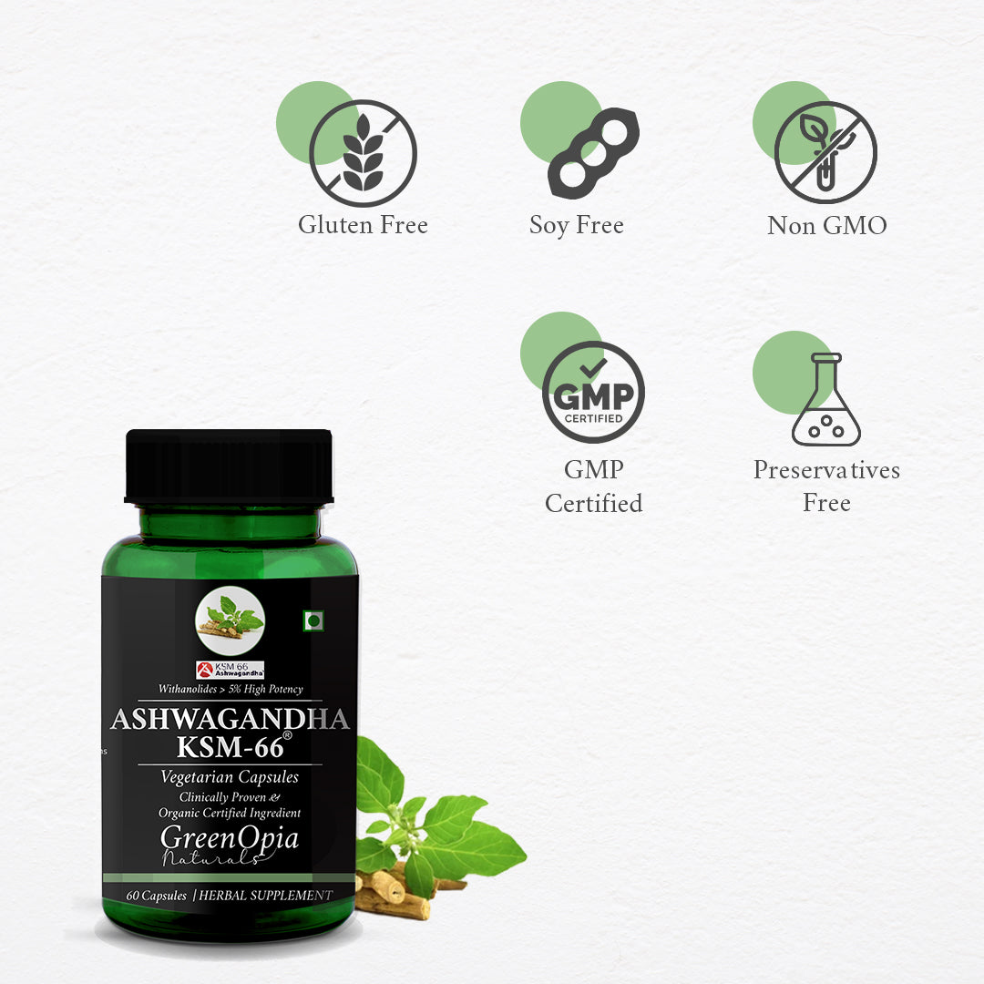 GreenOpia Ashwagandha KSM-66 60 Vegetarian Capsules