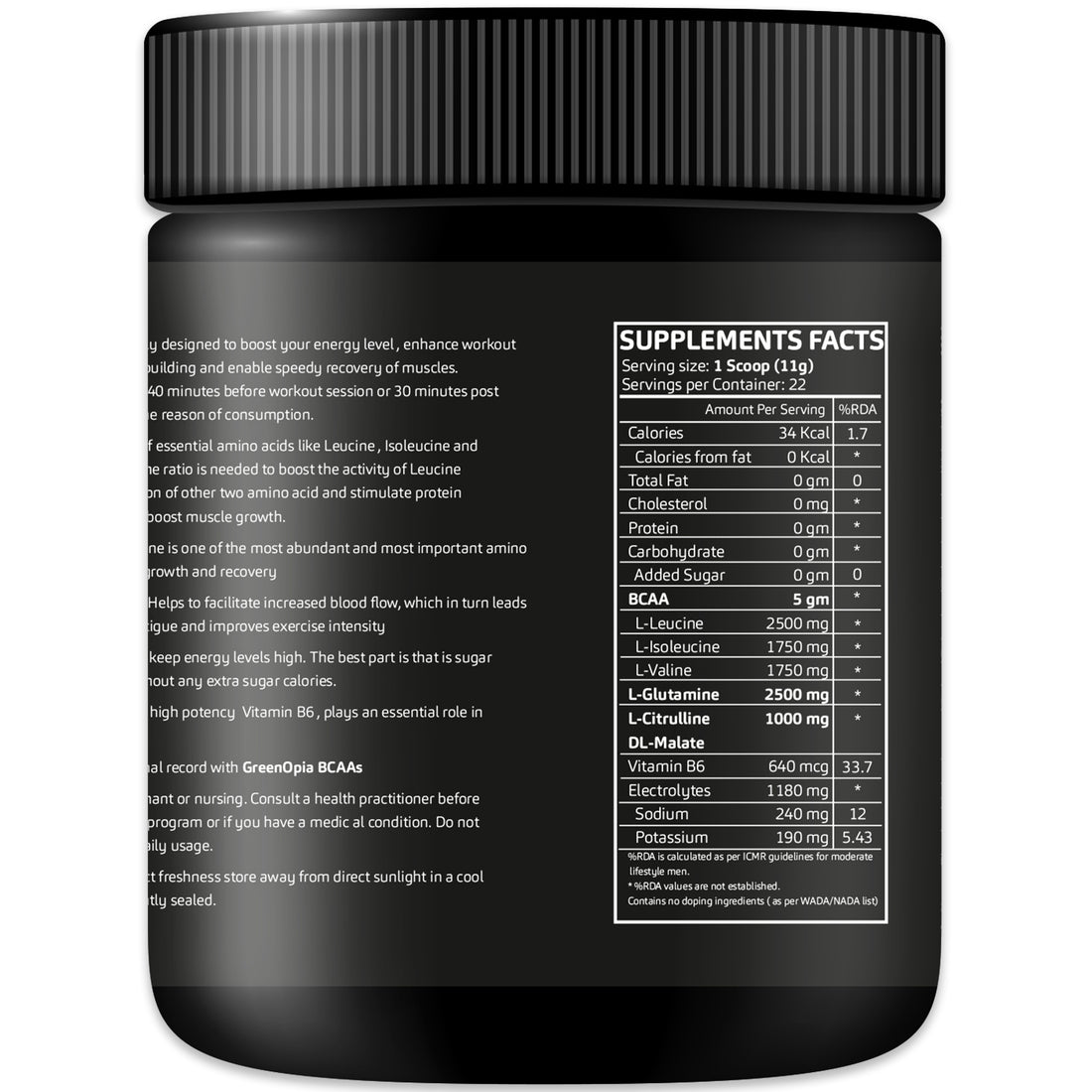 GreenOpia BCAA Supplement 250grams