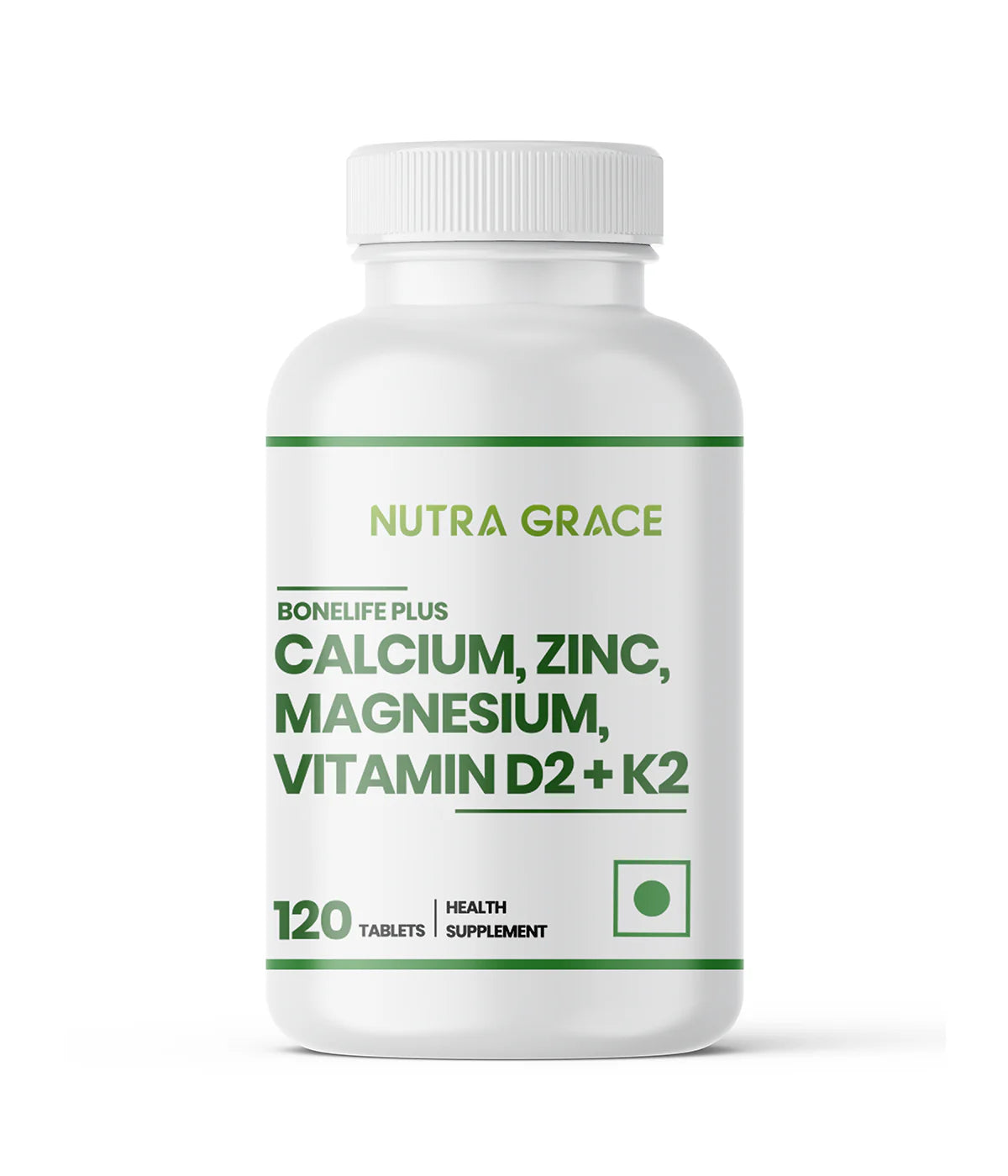 Nutra Grace Calcium Magnesium Zinc Vitamin D2 K2 Tablets | 120 tablets