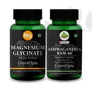 Greenopia Magnesium Glycinate, Zinc & Ksm66 Ashwagandha Capsules Combo
