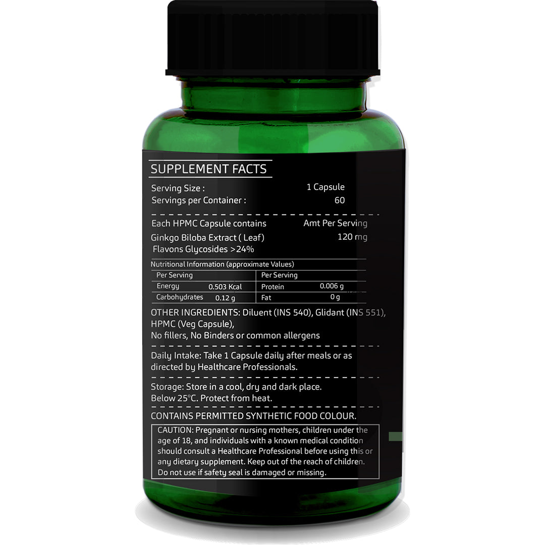 Ginkgo Biloba Capsules – 60 Vegetarian Capsules for Memory, Focus &amp; Brain Health Support