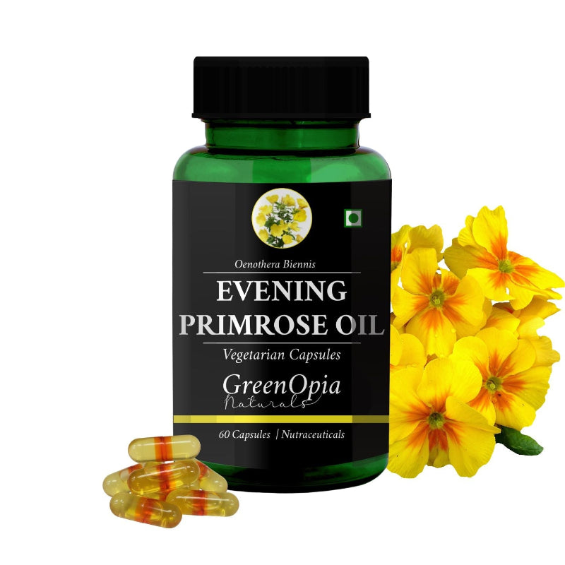GreenOpia Evening Primrose Oil Capsules – 60 Vegetarian Liquid-Filled Capsules for Hormonal Balance, PMS Support and Skin Health