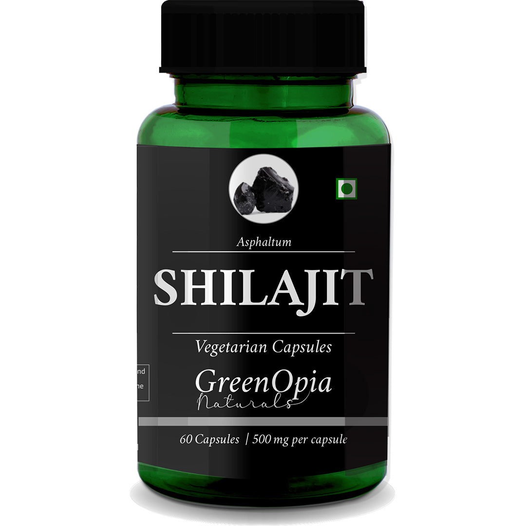 GreenOpia Shilajit Capsules Bottle – 60 Vegetarian Capsules for Energy and Vitality