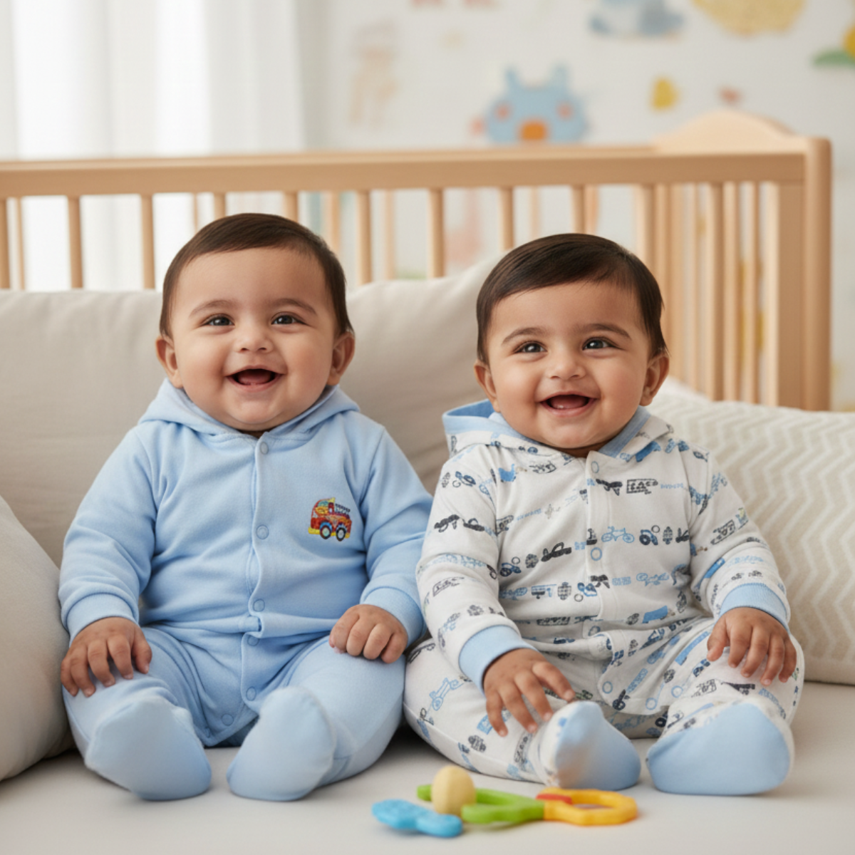 Newborn Baby Full Sleeves 100% Cotton Hooded Rompers – Unisex (Pack of 2)