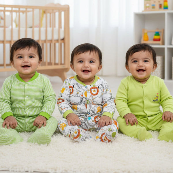 Newborn Baby Full Sleeves Rompers – Unisex Bodysuits/Jumpsuits (Set of 3)