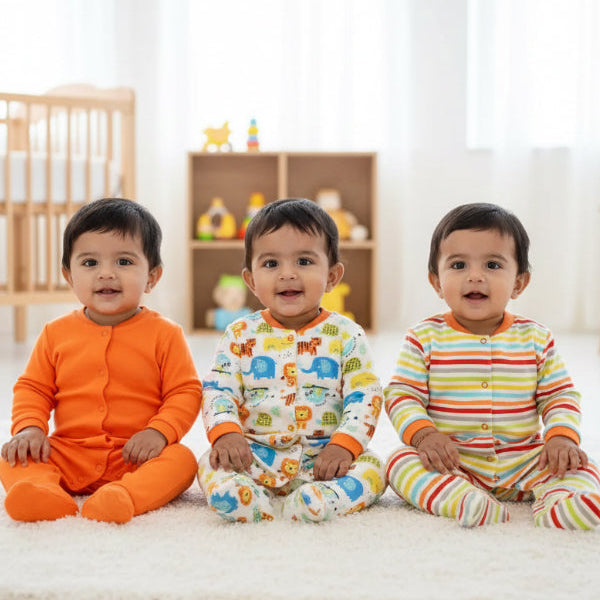 Newborn Baby Full Sleeves Rompers – Unisex Bodysuits/Jumpsuits (Set of 3)