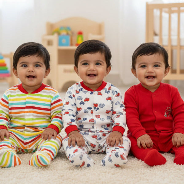 Newborn Baby Full Sleeves Rompers – Unisex Bodysuits/Jumpsuits (Set of 3)