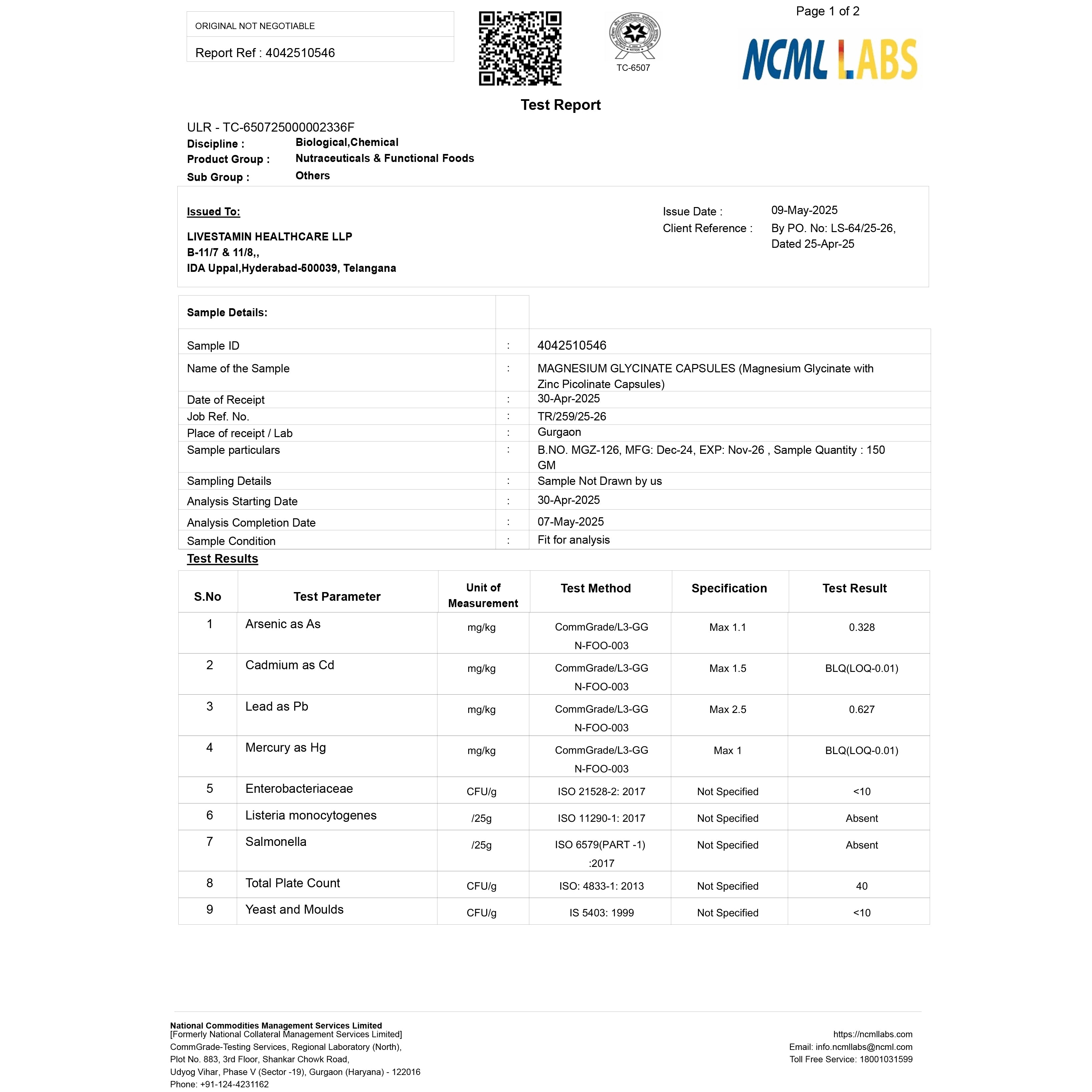 GreenOpia Magnesium Glycinate & Zinc 60 Vegetarian Capsules