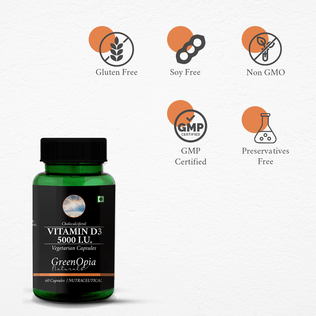 GreenOpia Vitamin D3 5000 IU 60 Liquid Filled Vegetarian Capsules