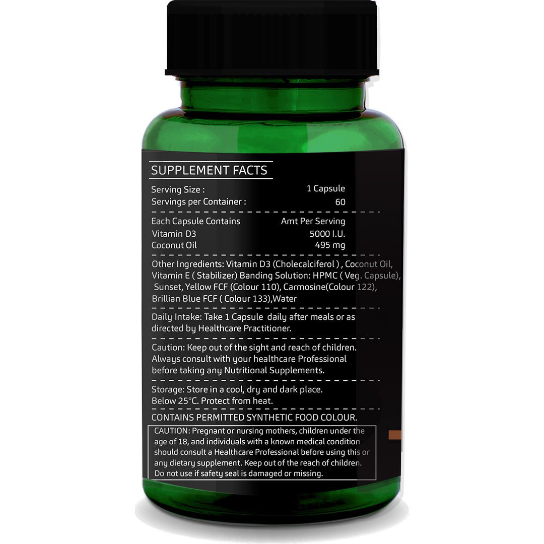 GreenOpia Vitamin D3 5000 IU 60 Liquid Filled Vegetarian Capsules