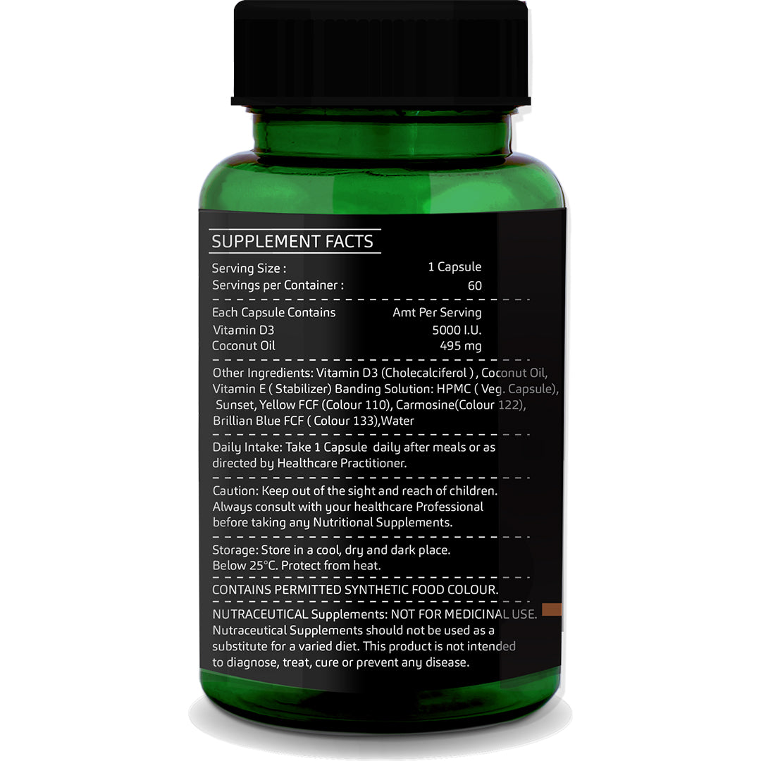 Vitamin D3 5000 IU Capsules – 60 Vegetarian | High Potency Cholecalciferol for Bone, Immunity &amp; Mood Support