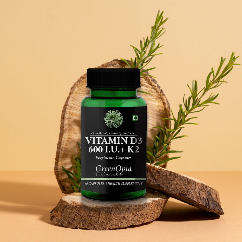 Vegan Vitamin D3 and K2 capsules for bone, muscle and calcium support