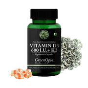 GreenOpia Plant-Based Vitamin D3 + K2 60 Liquid Filled Vegetarian Capsules