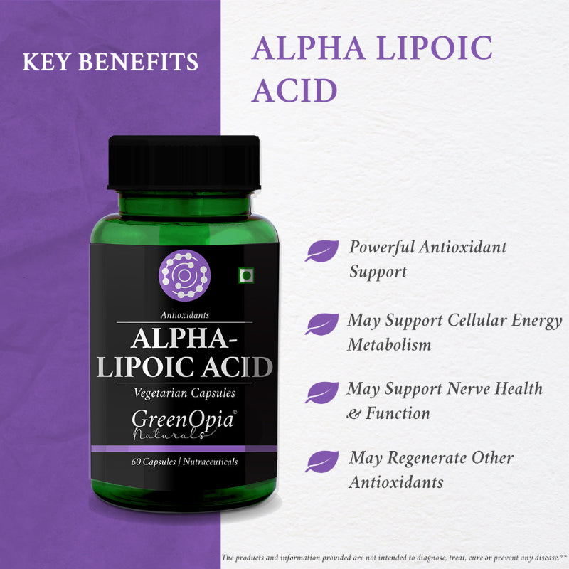 Supplement facts panel for GreenOpia Alpha Lipoic Acid 300 mg vegetarian capsules
