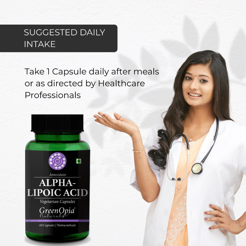 GreenOpia Alpha Lipoic Acid 300 mg capsules bottle, vegetarian supplement with 60 capsules