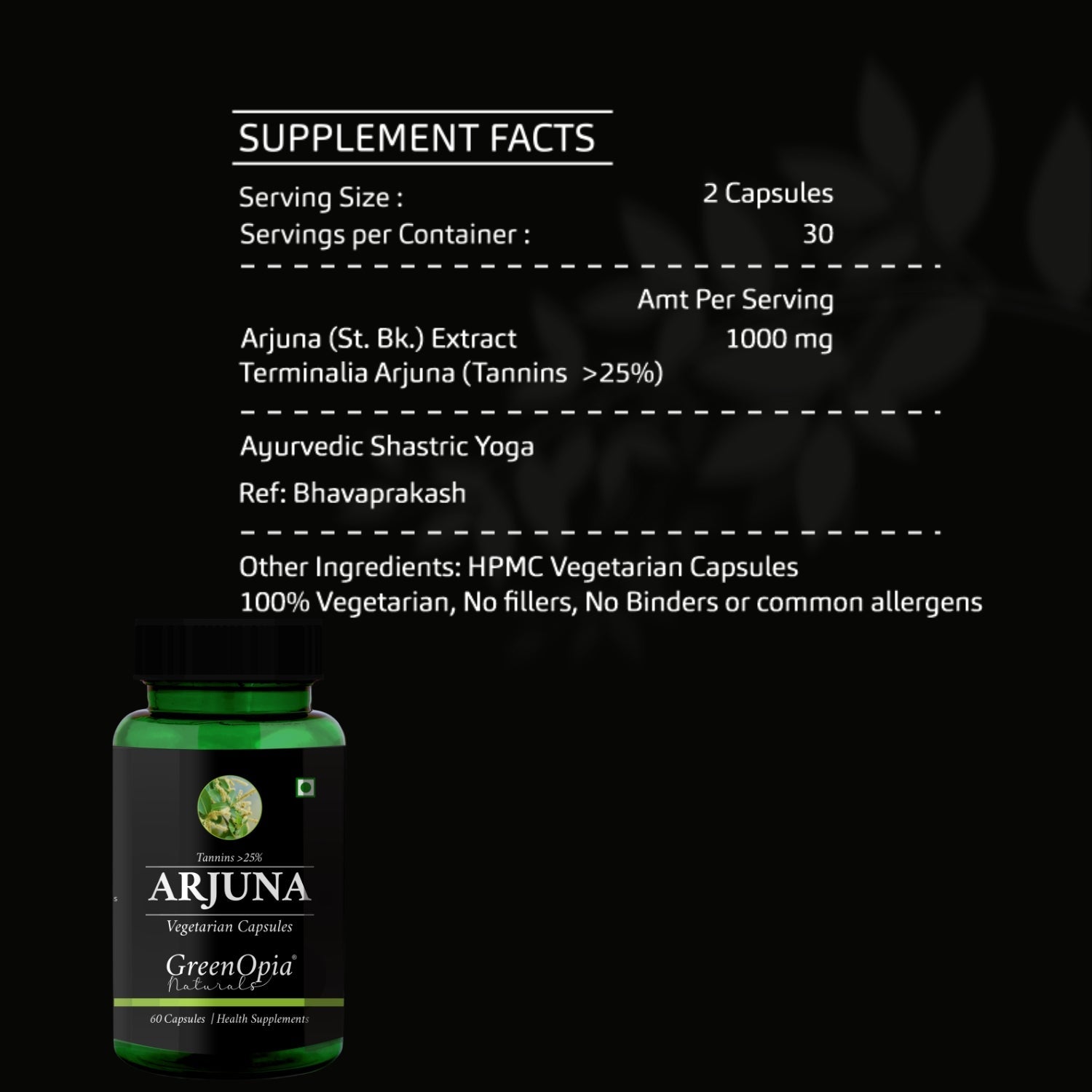 Arjuna Extracts 60 Vegetarian Capsules GreenOpia