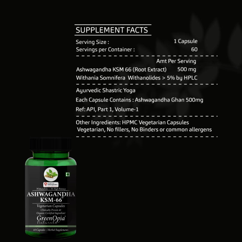 Key Ingredients of GreenOpia Ashwagandha KSM-66 60 Vegetarian Capsules