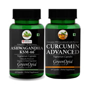 GreenOpia Ashwagandha KSM-66 and Advanced Curcumin with piperine vegetarian capsules combo