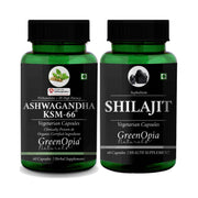 GreenOpia Ashwagandha KSM-66 and Shilajit vegetarian capsules combo with 60 capsules each