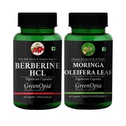 GreenOpia Berberine HCl and Moringa Oleifera Leaf vegetarian capsules combo, 60 capsules each