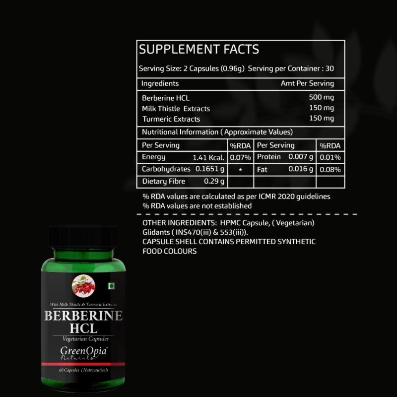 Berberine HCL 500mg with Milk Thistle 150mg and Turmeric 150mg herbal formula
