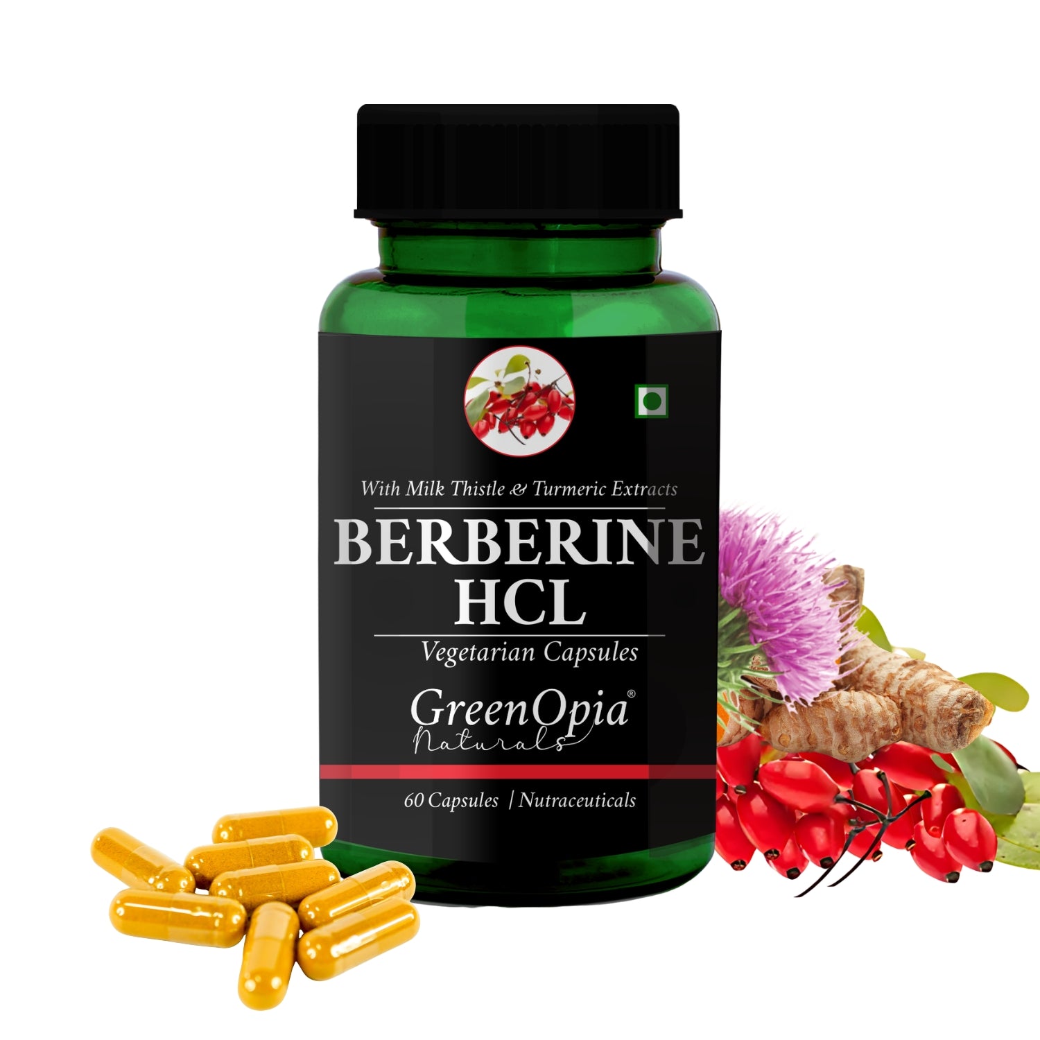 Berberine HCL | Berberine + Milk Thistle & Turmeric Extracts 60 Vegetarian Capsules