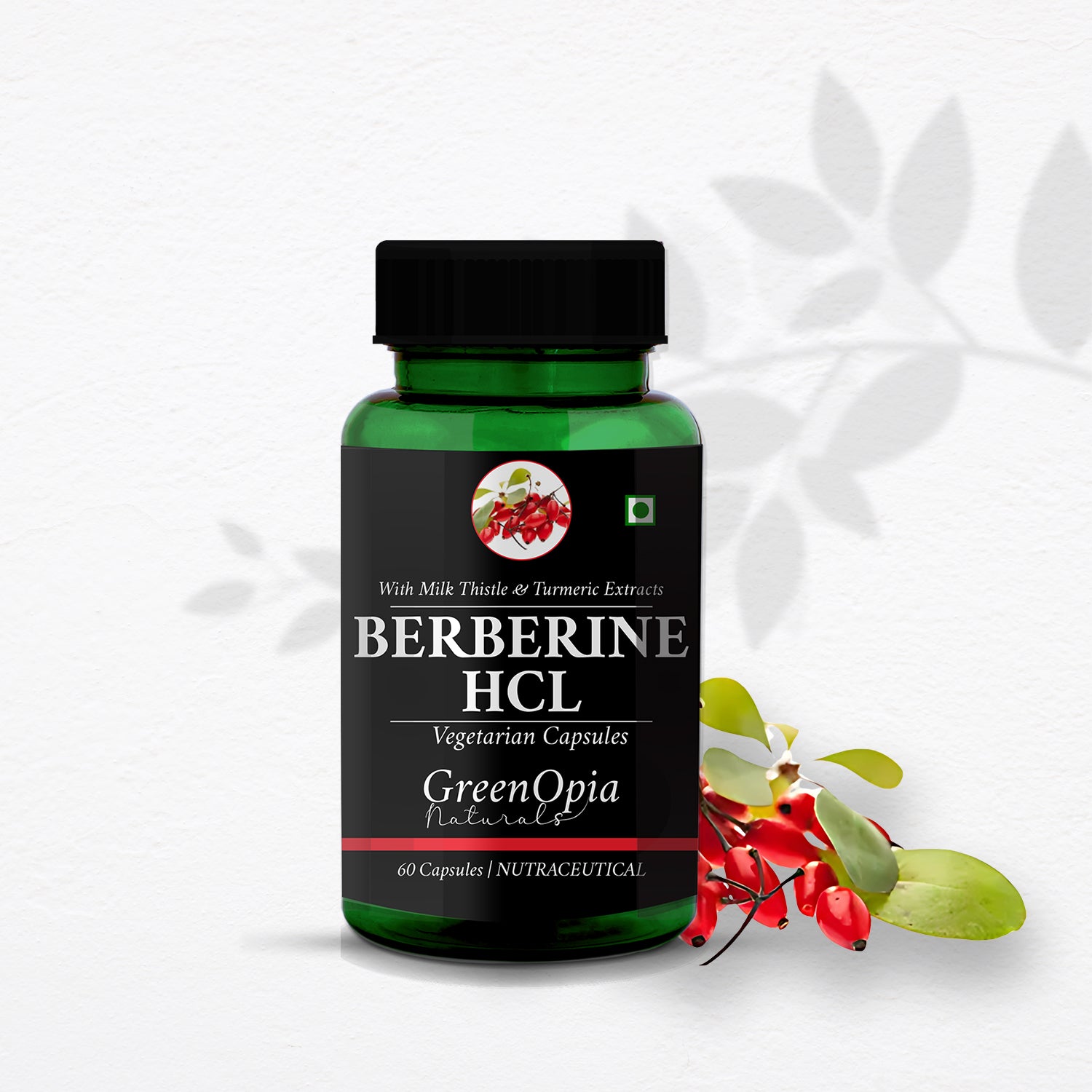 GreenOpia Berberine HCL | Berberine + Milk Thistle & Turmeric Extracts 60 Vegetarian Capsules