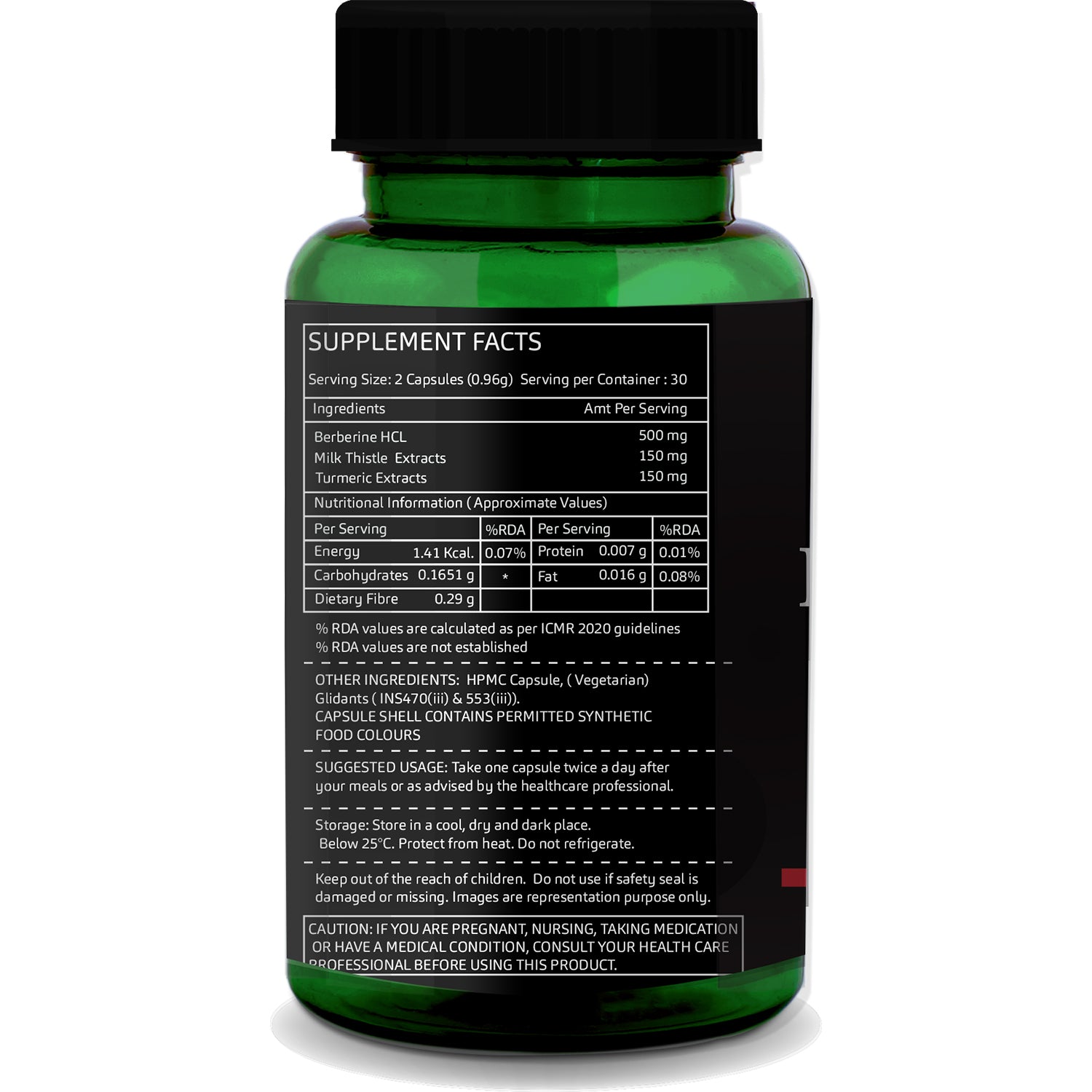 GreenOpia Berberine HCL | Berberine + Milk Thistle & Turmeric Extracts 60 Vegetarian Capsules