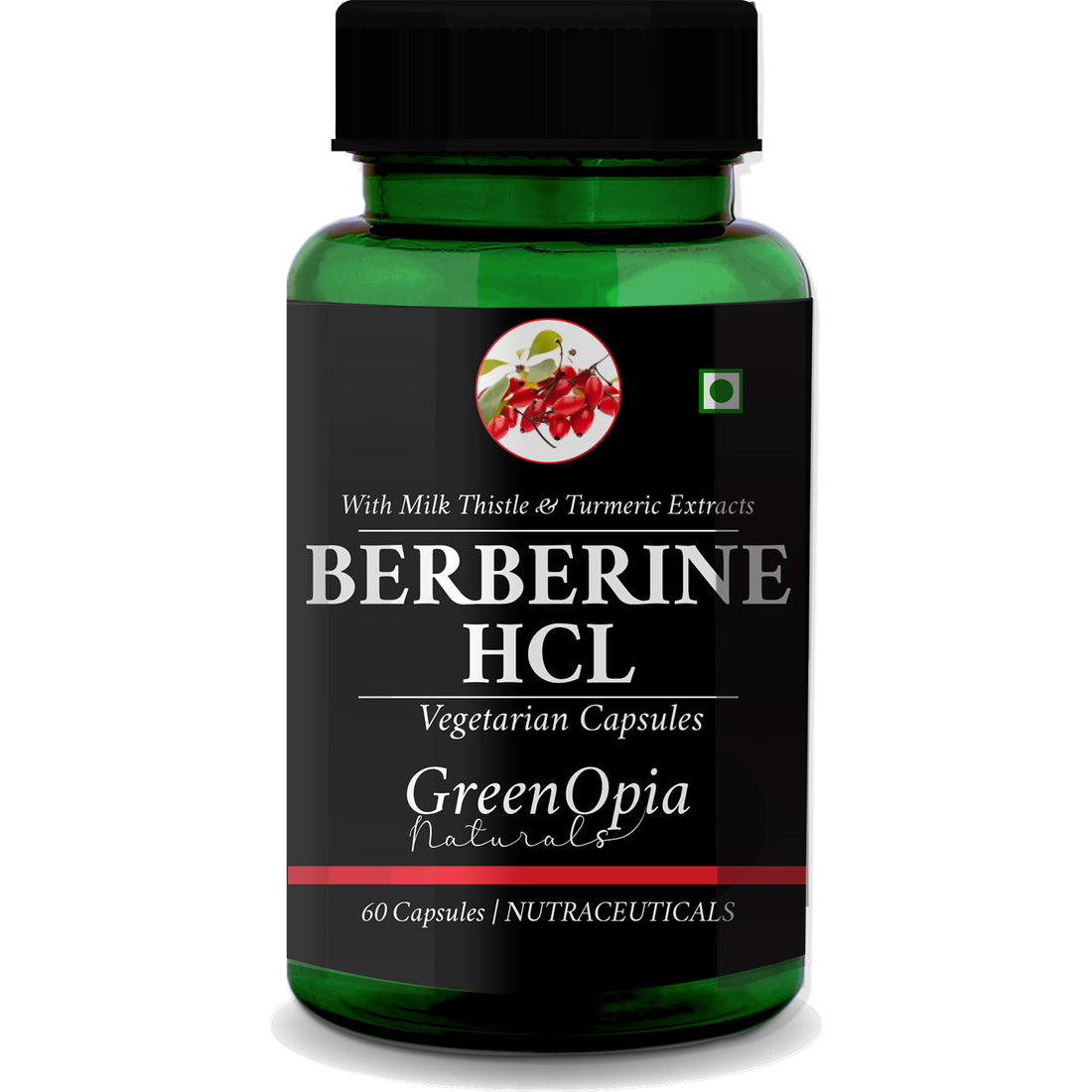 GreenOpia Berberine HCL | 500mg Berberine + Milk Thistle &amp; Turmeric Extracts | 60 Veg Capsules