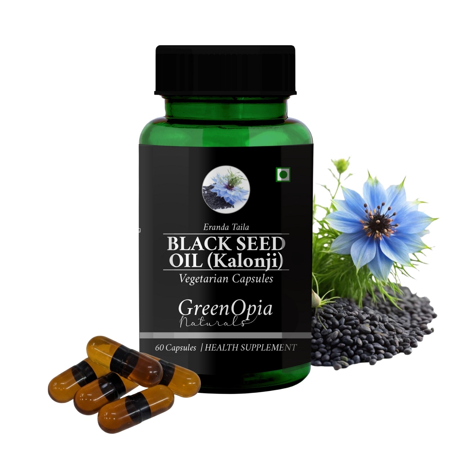 GreenOpia Black Seed Oil 60 Liquid Filled Vegetarian Capsules