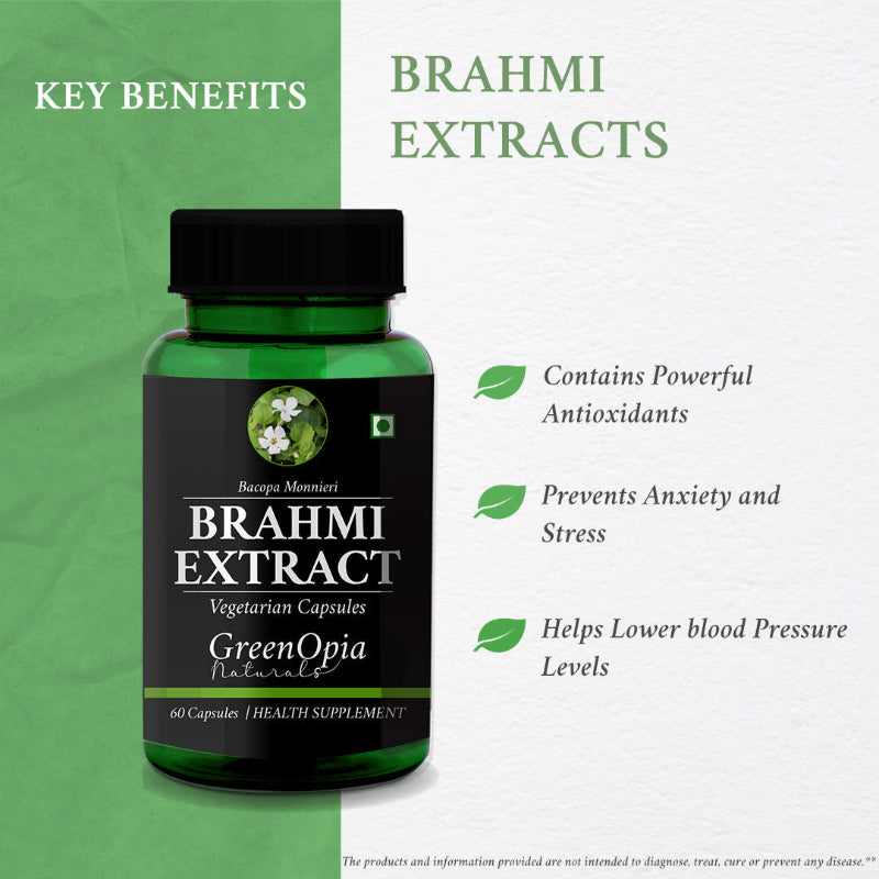 GreenOpia Brahmi capsules bottle showing Ayurvedic brain health supplement