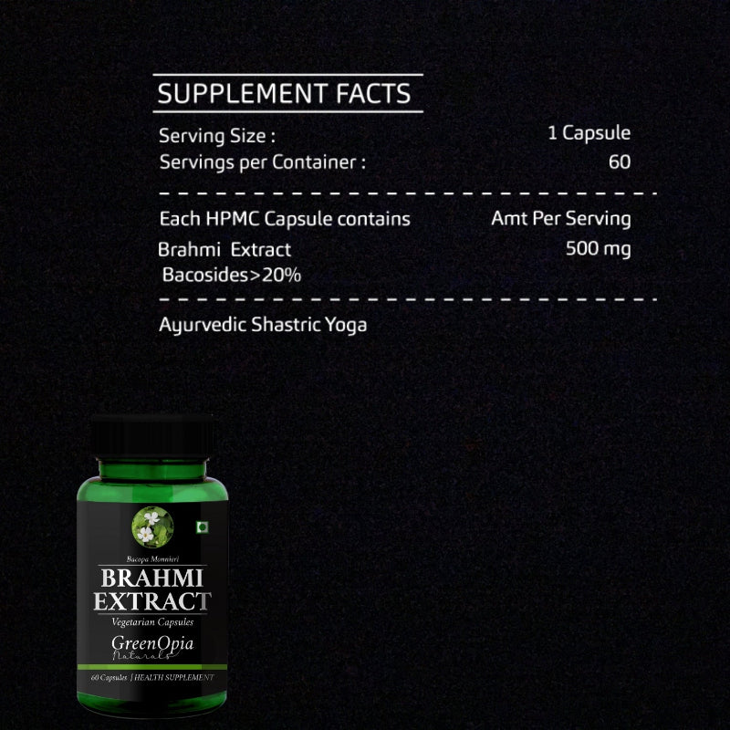 GreenOpia Brahmi supplement bottle with product information label