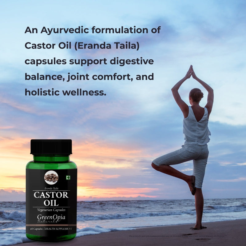 GreenOpia Castor Oil Capsules bottle containing 60 vegetarian capsules