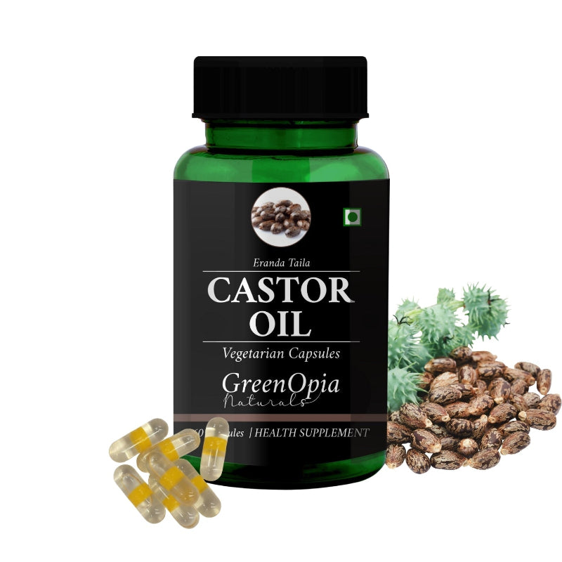 GreenOpia Castor Oil Capsules for natural constipation relief – 60 vegetarian liquid-filled capsules