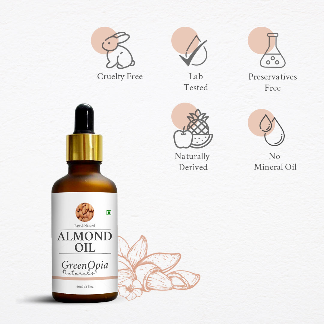 Cold Pressed Almond Oil – 60ml | 100% Pure Natural Oil for Skin, Hair, Face &amp; Baby Care