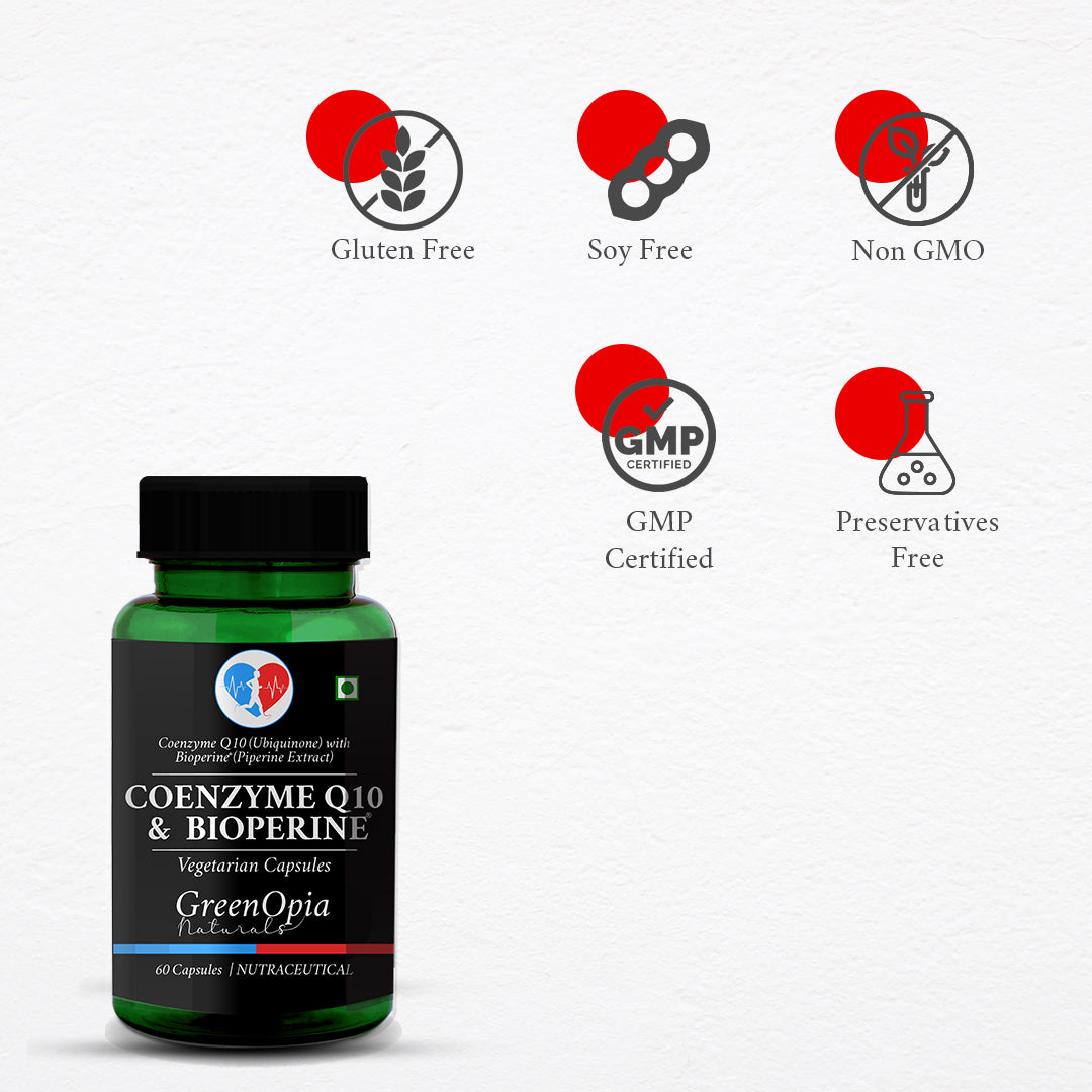 GreenOpia Coenzyme Q10 Supplement (CoQ10) with Bioperine 60 Vegetarian Capsules